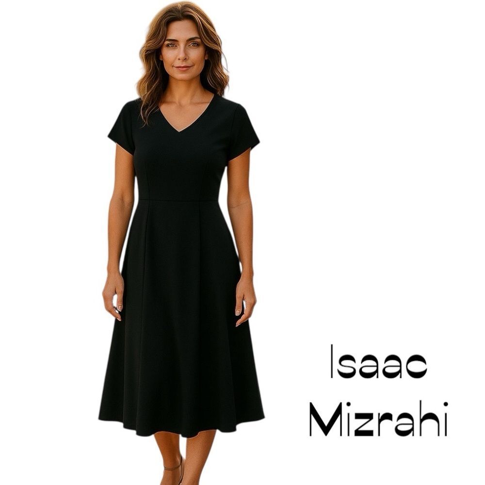 Isaac Mizrahi‎ Black Midi Short Sleeve Neutral Casual Dress NWOT Size S